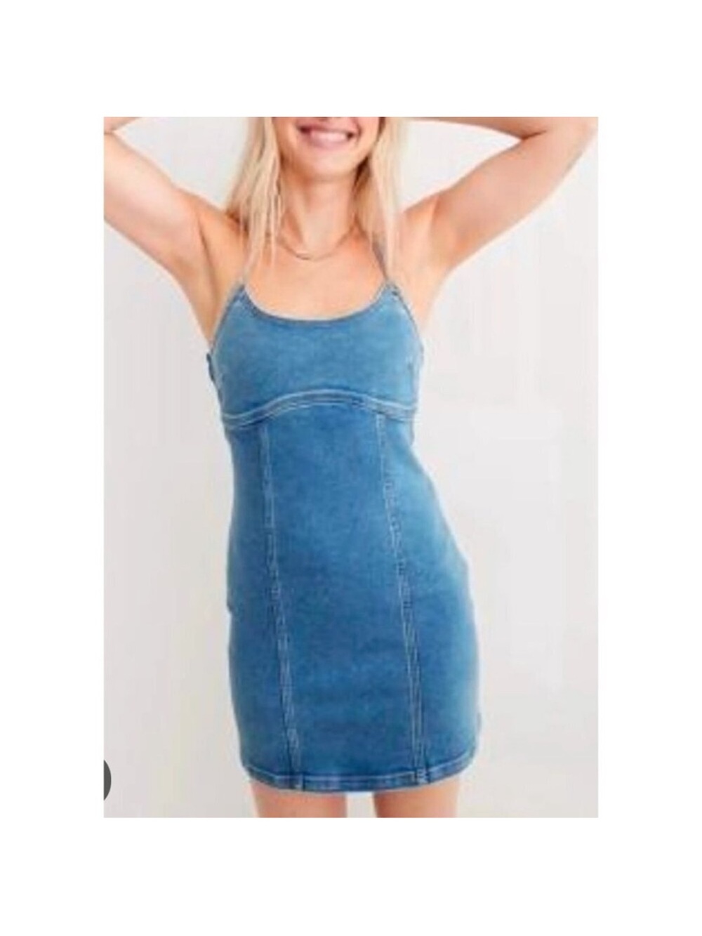 aerie Blue Denim-Effect Mini Slip Dress
